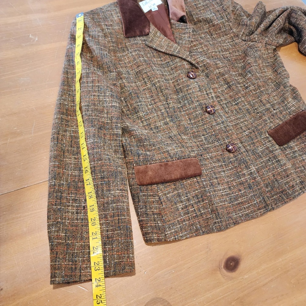 Le Suit 2pc Tweed Skirt Suit Set Women 14 Brown Rust Velvet Business Office Work - Picture 12 of 16